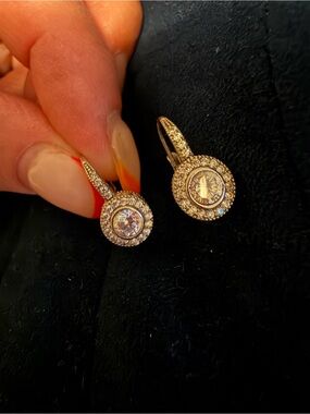 Cubic zirconia Silver Halo Drop Earrings